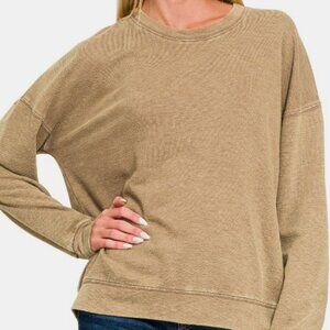 SOLD OUT Zenana Washed Round Neck Dropped Shoulder Sweatshirt - Casual Cozy